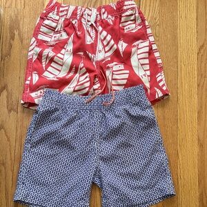 Crewcuts factory Red Sailboat Swim Trunks & Blue Patterned Swim Shorts - Set